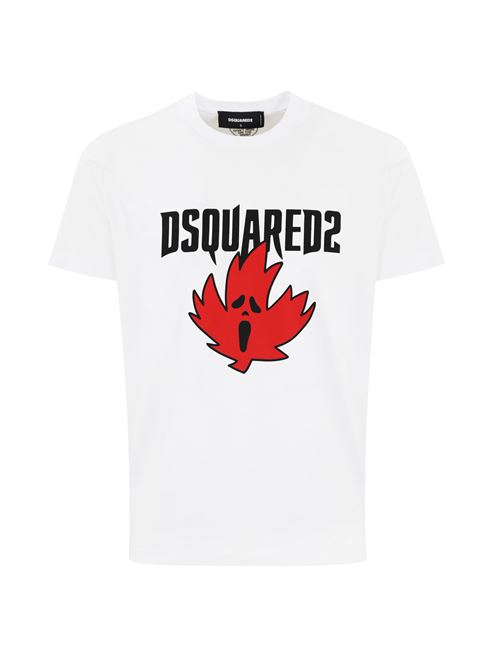 T-shirt con stampa Ghost Maple Leaf in cotone bianco DSQUARED2 | S74GD1307 D20020100